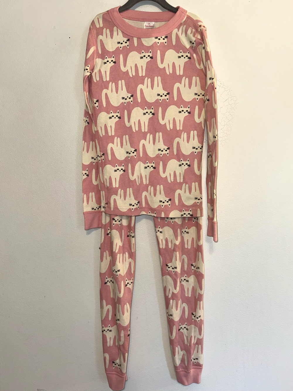 HANNA ANDERSSON Organic Long Johns Pajamas Cats Pink 140 (US 10) Halloween